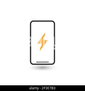Mobile power charge lightning electric icon sign. Smartphone power charge symbol. Thin line icon on white background. Stock Vector