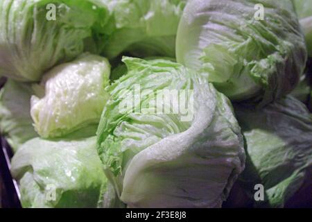 Full frame of fresh, green, organic and healthy lettuce, close up view Stock Photo