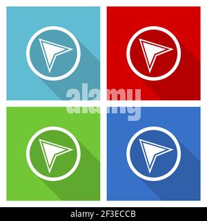 Navigation icon set, flat design vector illustration in eps 10 for webdesign and mobile applications in four color options Stock Vector