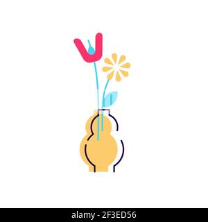 Flowers in vase cartoon flat vector icon Stock Vector