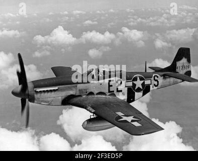 North American P-51 Mustang fighter plane over France Stock Photo