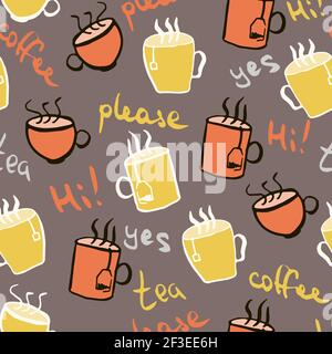Orange doodle hot drink vector seamless pattern Stock Vector