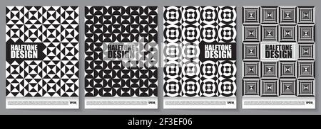 EPS10 Set of A4 covers with geometric shapes on halftone. Easy to adapt to your project. Perfect for any use. Stock Vector