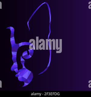 Mosaic of cat muzzle in violet hues isolated on the dark background with gradient, decoration on glass Stock Vector