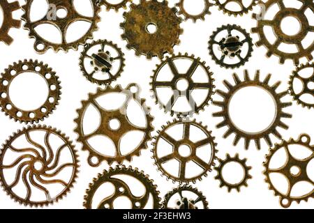 Gears isolated on white background.Steampunk details. Clockwork details.gears . Time and events.Time symbol Stock Photo