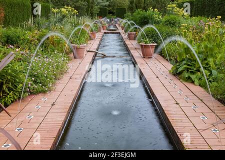 The Alhambra Garden, with a pool and foutains in Roudhay Park, Leeds, West Yorkshire Stock Photo