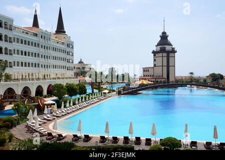 ANTALYA, TURKEY - APRIL 23: The Mardan Palace luxury hotel is considered Europes most expensive luxury resort on April 23, 2014 in Antalya, Turkey. It Stock Photo