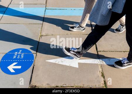 Walk On The Left, Pavement Street Sign, Blackfriars Bridge, London, UK Stock Photo