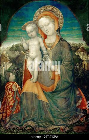 The Madonna of Humility Adored by Lionello d'Este, ca 1445. Found in the collection of Mus&#xe9;e du Louvre, Paris. Stock Photo