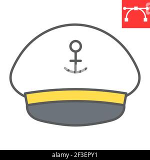 Captain hat color line icon, sea and uniform, captain cap vector icon, vector graphics, editable stroke filled outline sign, eps 10. Stock Vector