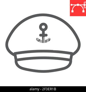 Captain hat line icon, sea and uniform, captain cap vector icon, vector graphics, editable stroke outline sign, eps 10. Stock Vector