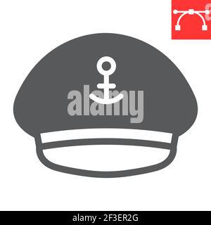 Captain hat glyph icon, sea and uniform, captain cap vector icon, vector graphics, editable stroke solid sign, eps 10. Stock Vector
