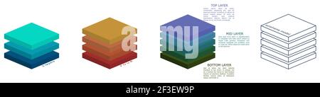Simple three dimensional square layers drawing, different versions can be used in infographic Stock Vector