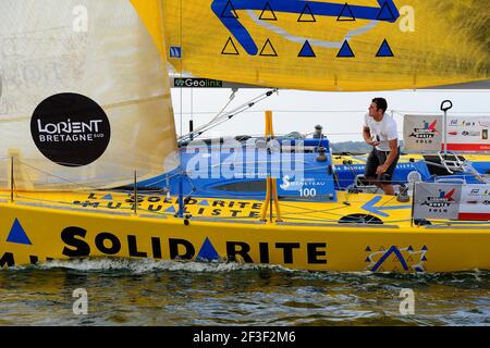 DAMIEN GUILLOU / SOLIDARITE MUTUALISTE during the start of the sailing race Lorient Horta Solo in Lorient on september 06, 2014 - Photo Francois Van Malleghem / DPPI Stock Photo