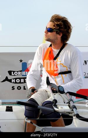 GWENOLE GAHINET / SAFRAN - GUY COTTEN during the start of the sailing race  Lorient Horta Solo in Lorient on september 06, 2014 - Photo Francois Van  Malleghem / DPPI Stock Photo - Alamy