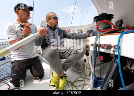 Thierry Bouchard and Olivier Panis ( Ciela Village ) during the Grand Prix Valdys 2018, Multi 50 sailing race on September 6, 2018 in Douarnenez, France - Photo Francois Van Malleghem / DPPI Stock Photo