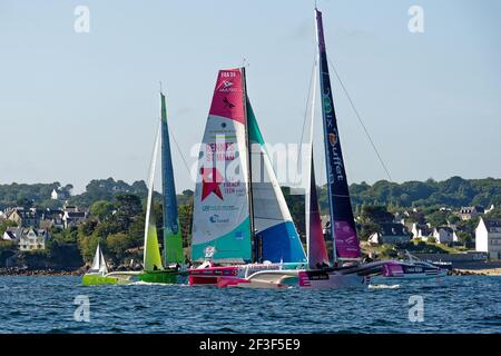 Thierry Bouchard ( Ciela Village ), Gilles Lamiré ( La French Tech ), Erwan Le Roux ( Fenetréa Mix Buffet ) during the Grand Prix Valdys 2018, Multi 50 sailing race on September 6, 2018 in Douarnenez, France - Photo Francois Van Malleghem / DPPI Stock Photo