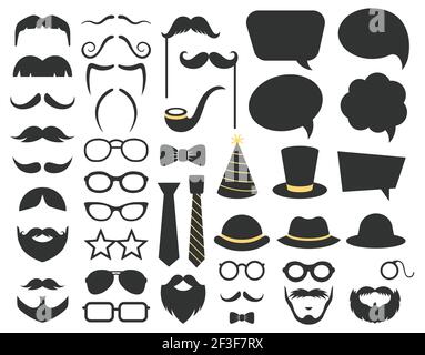 Fathers day photo booth props. Photo booth speech bubble, moustaches, glasses and beard props. Happy fathers day photo props decorations vector Stock Vector
