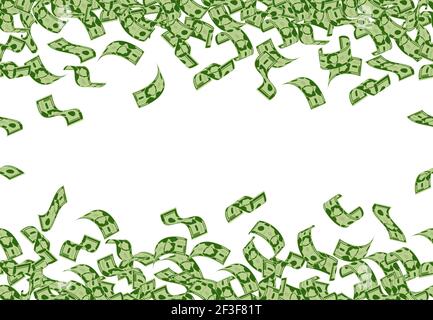 Falling money pattern. Dollar banknotes flying seamless pattern, cash money bills rain. Falling dollars bills vector background illustration Stock Vector