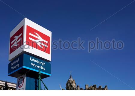 Edinburgh Waverley station entrance sign, Edinburgh Scotland Stock Photo