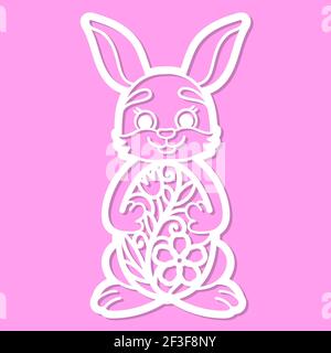 Laser cutting template. Easter bunny holds an egg in its paws. For cutting from any materials. Vector Stock Vector