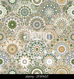 Seamless bright pattern with colorful mandalas in oriental style. Arabic multicolor ornament for printing on fabric ore paper. Stock Vector