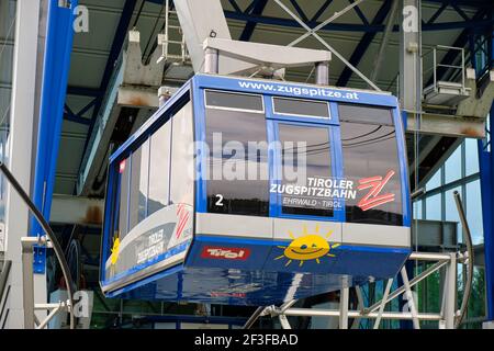 Tiroler Zugspitzbahn at the Austrian station, a wire ropeway going up to the summit of the Zugspitze, highest mountain in Germany. Ehrwald, Austria - Stock Photo