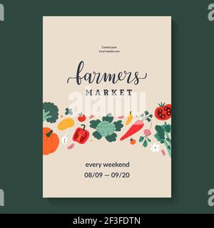 Vegetables Frame. Farmers Market Poster Or Menu Design Template With ...