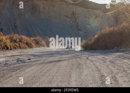 Offroad Camping car in the Tabernas Desert Almeria Andalusia Spain Adventure Travel Stock Photo
