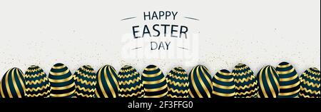 Easter background with festive black and gold eggs - Vector illustration Stock Vector