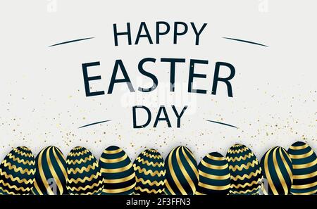 Easter background with festive black and gold eggs - Vector illustration Stock Vector