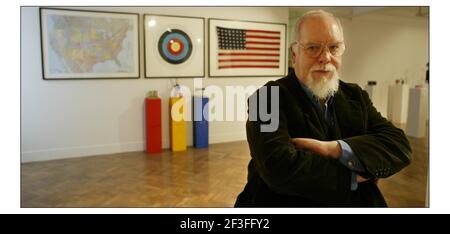 Sir PeterBlake exhibiting at the London institute galary in London.in pic with Homage to Jasper John pic David Sandison 10/11/2003 Stock Photo