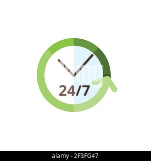 Clock. 24 7 Assistance service. Flat color icon. Isolated commerce vector illustration Stock Vector