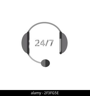 Call center. Headphone. 24 7 Phone assistant. Flat color icon. Isolated commerce vector illustration Stock Vector