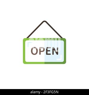 Open notice. Label with text. Flat color icon. Isolated commerce vector illustration Stock Vector