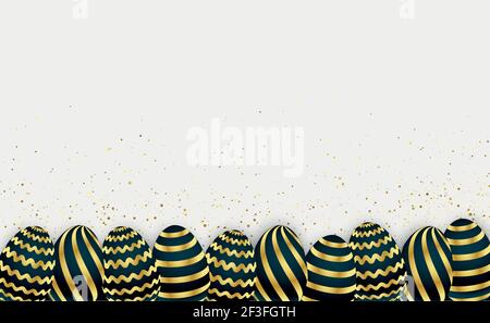 Easter background template with festive golden yellow eggs - Vector illustration Stock Vector