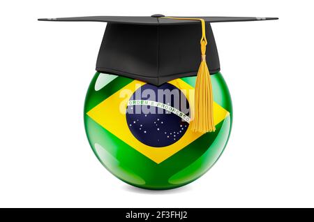 Education in Brazil concept. Brazilian map with graduate cap, 3D ...