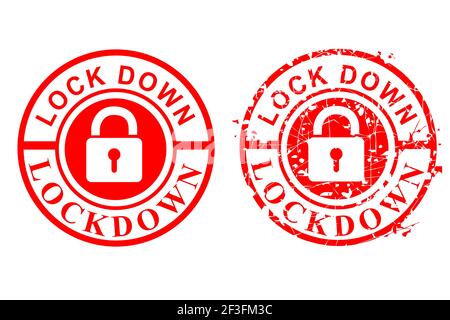 Vector 2 Style Red Circle Rust Grunge and Clean Red Rubber Stamp, Lock Down, Isolated on white Stock Vector