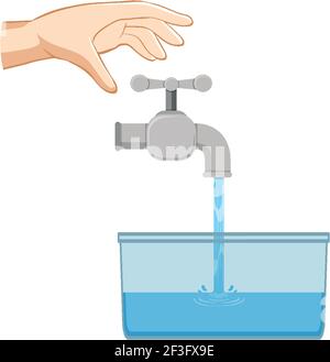 Save water concept with water falling from tap illustration Stock Vector