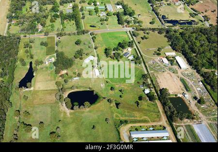 Aerial views of rural areas in Redland bay in Queensland, Australia. Stock Photo