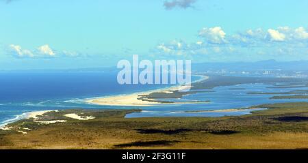 Aerial view of North Stradbroke Island in Queensland, Australia. Stock Photo