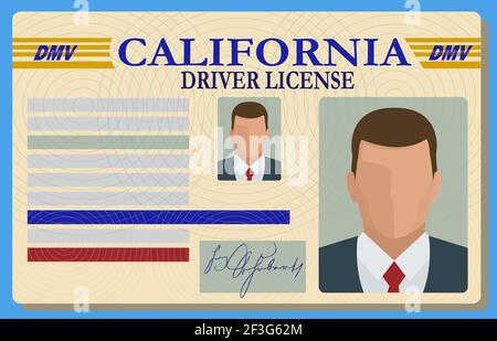 California Driver License filled with generic info Isolated illustration Stock Photo