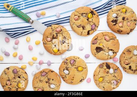 Homemade chocolate mini egg cookies Stock Photo