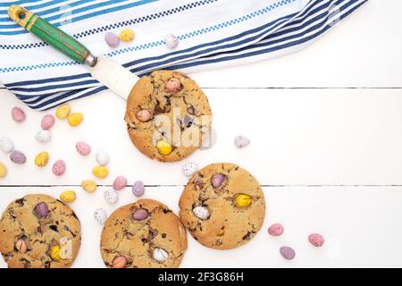 Homemade chocolate mini egg cookies Stock Photo