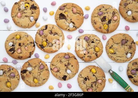 Homemade chocolate mini egg cookies Stock Photo