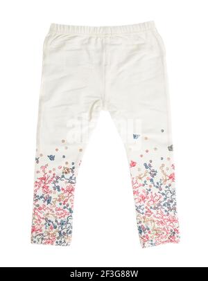 White denim jeans with floral pattern. Isolated on a white background. Stock Photo
