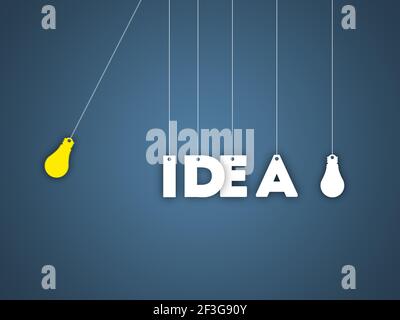 Bulb idea motion design, conceptual idea with newton cradle and light-bulb. Moving lightbulb Pendulum. creativity and science concept. Stock Photo