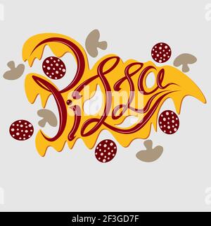 lettering pizza logo with pepperoni and mushrooms 2 Stock Vector
