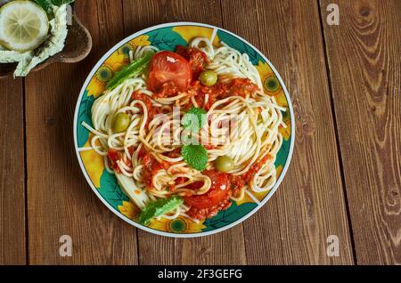 Pasta saltata - traditional Ethiopian dish that originated Stock Photo