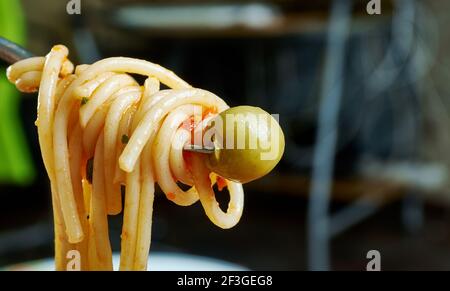 Pasta saltata - traditional Ethiopian dish that originated Stock Photo